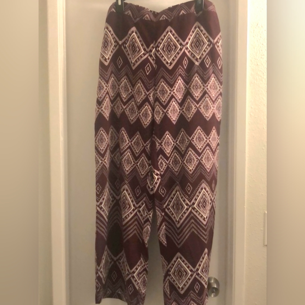Stoosh Women's Burgandy White Elastic Waist Casual Lounge Pants Size XL